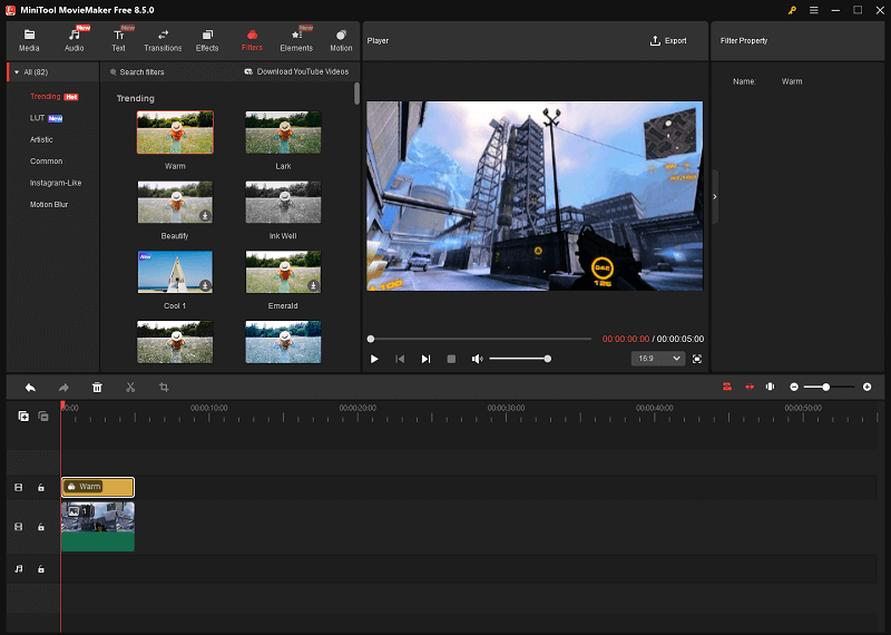 The User interface of MiniTool MovieMaker.