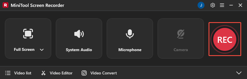 MiniTool Screen Recorder interface with the REC button selected.