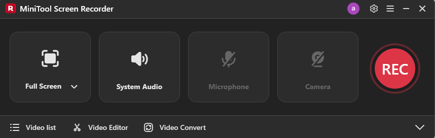 The main interface of MiniTool Screen Recorder.
