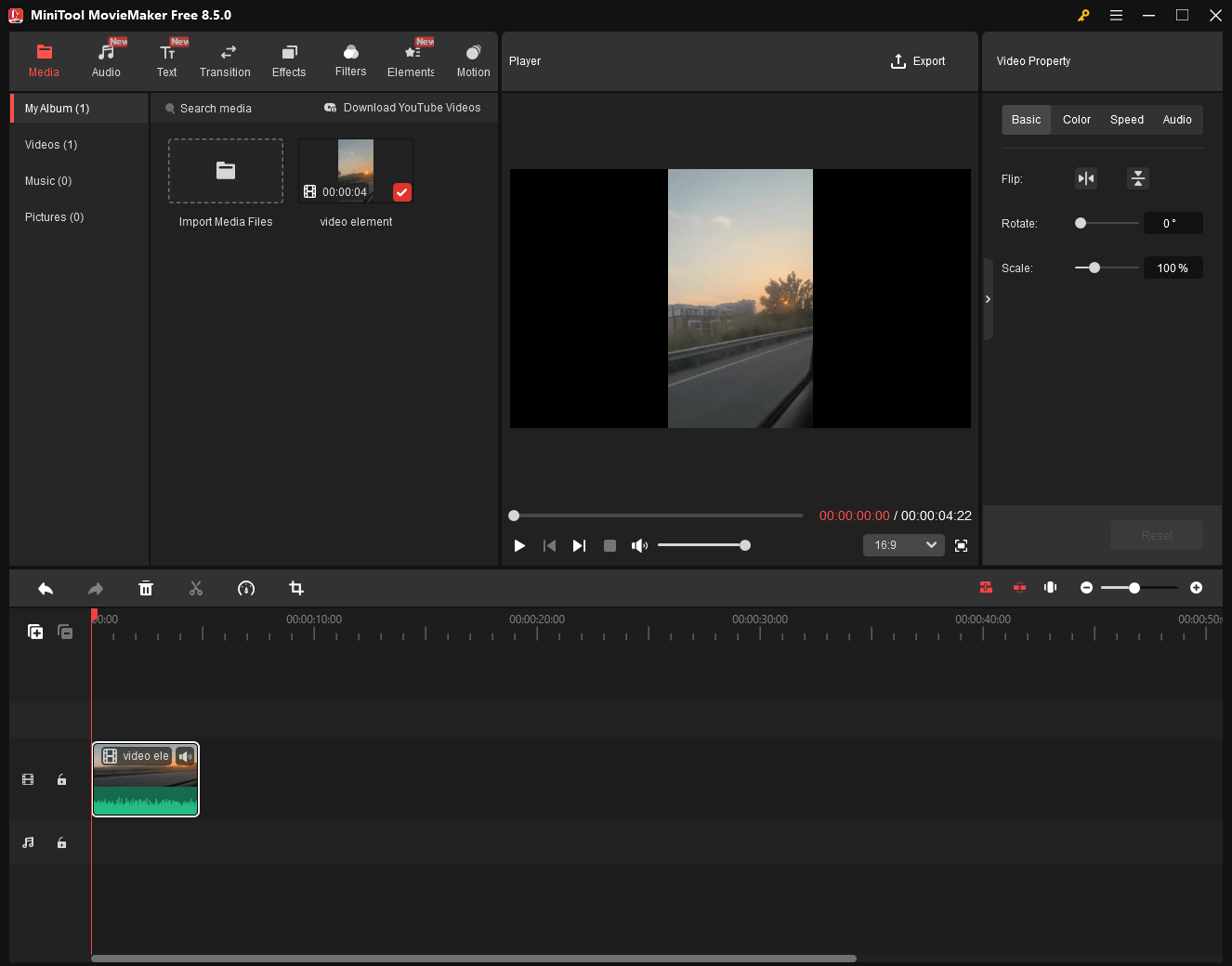 The user interface of MiniTool MovieMaker.
