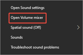 Windows taskbar with the Open Volume mixer option selected.
