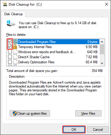 Windows Disk Cleanup window showing how to remove items.
