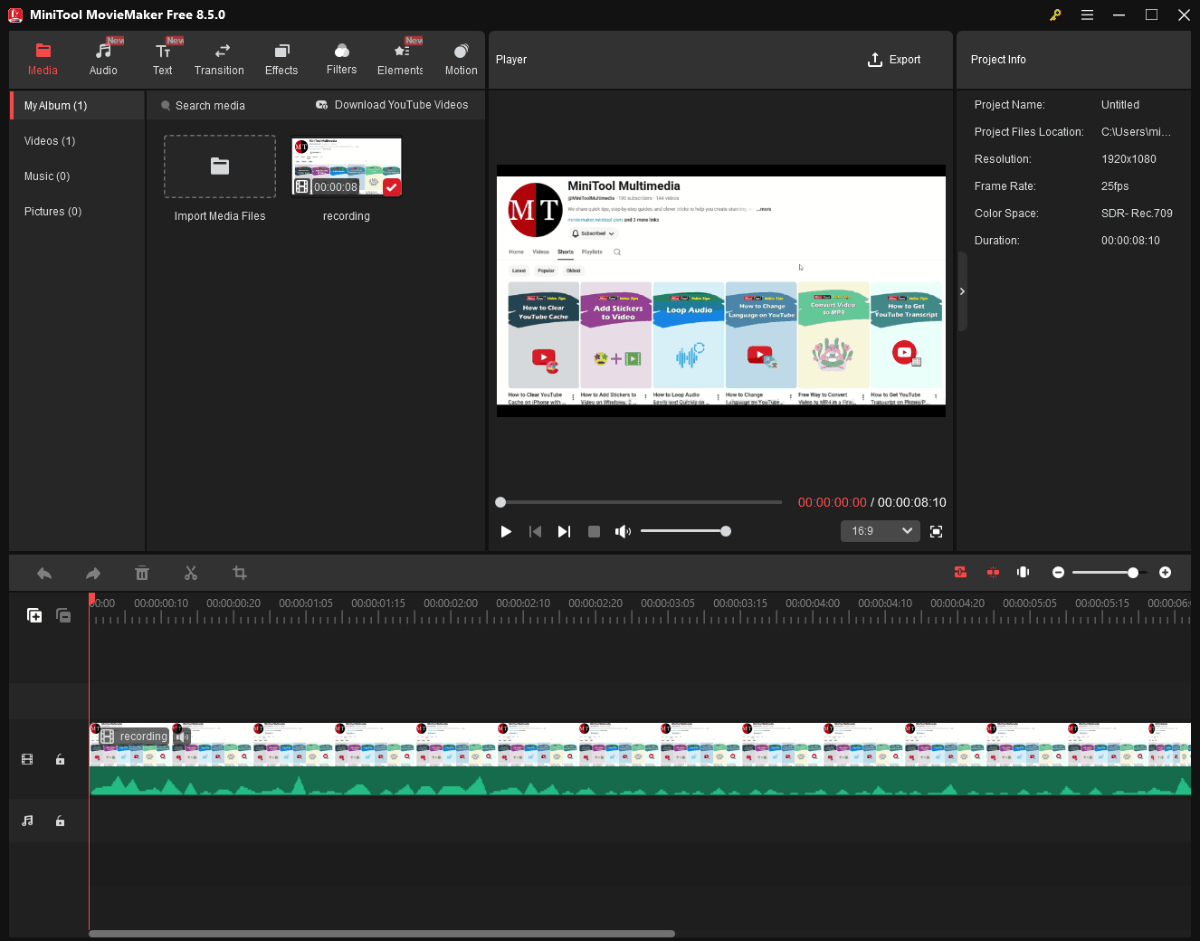 MiniTool MovieMaker editing interface.