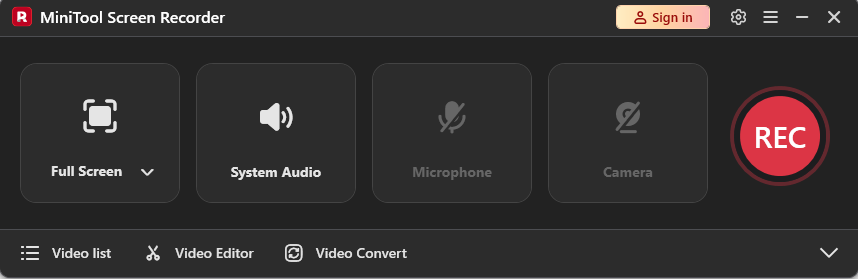 The main interface of MiniTool Screen Recorder.
