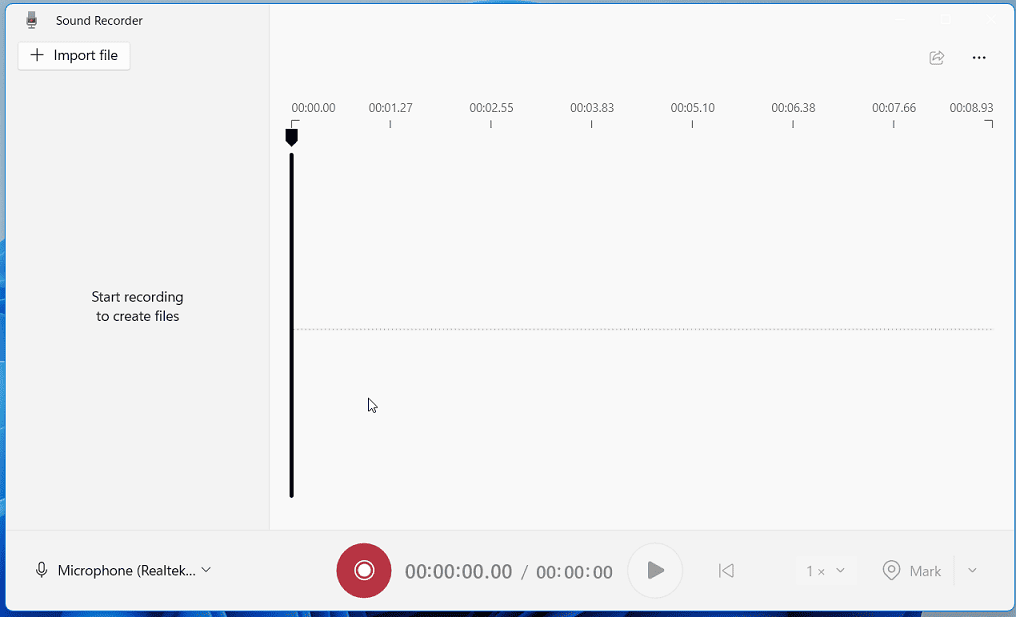 The main interface of Windows 11 Sound Recorder.