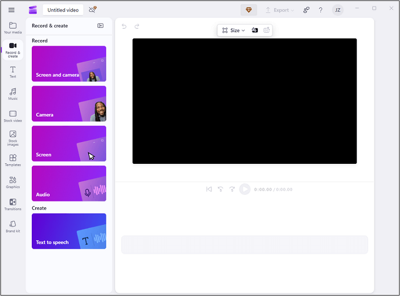 Microsoft Clipchamp’s Screen Recorder interface.