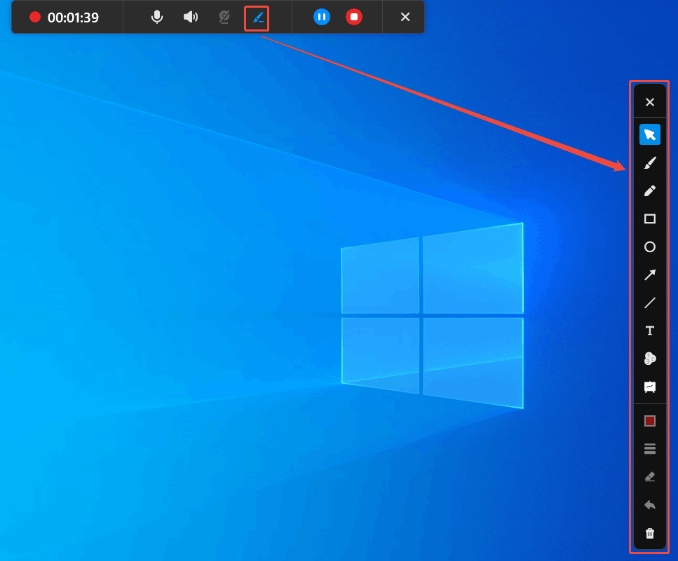 MiniTool Screen Recorder annotation toolbar showing how to add annotations.