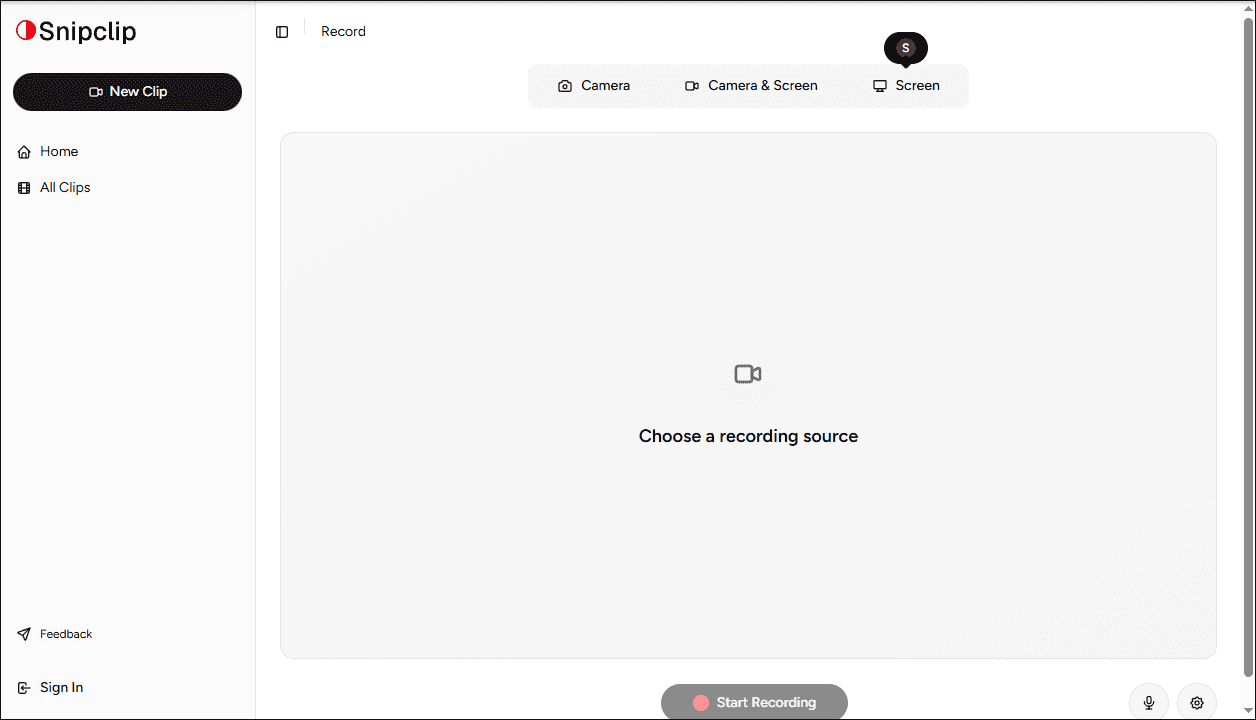 The main interface of Snipclip.
