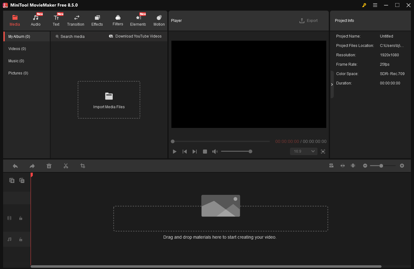 MiniTool MovieMaker’s main interface.
