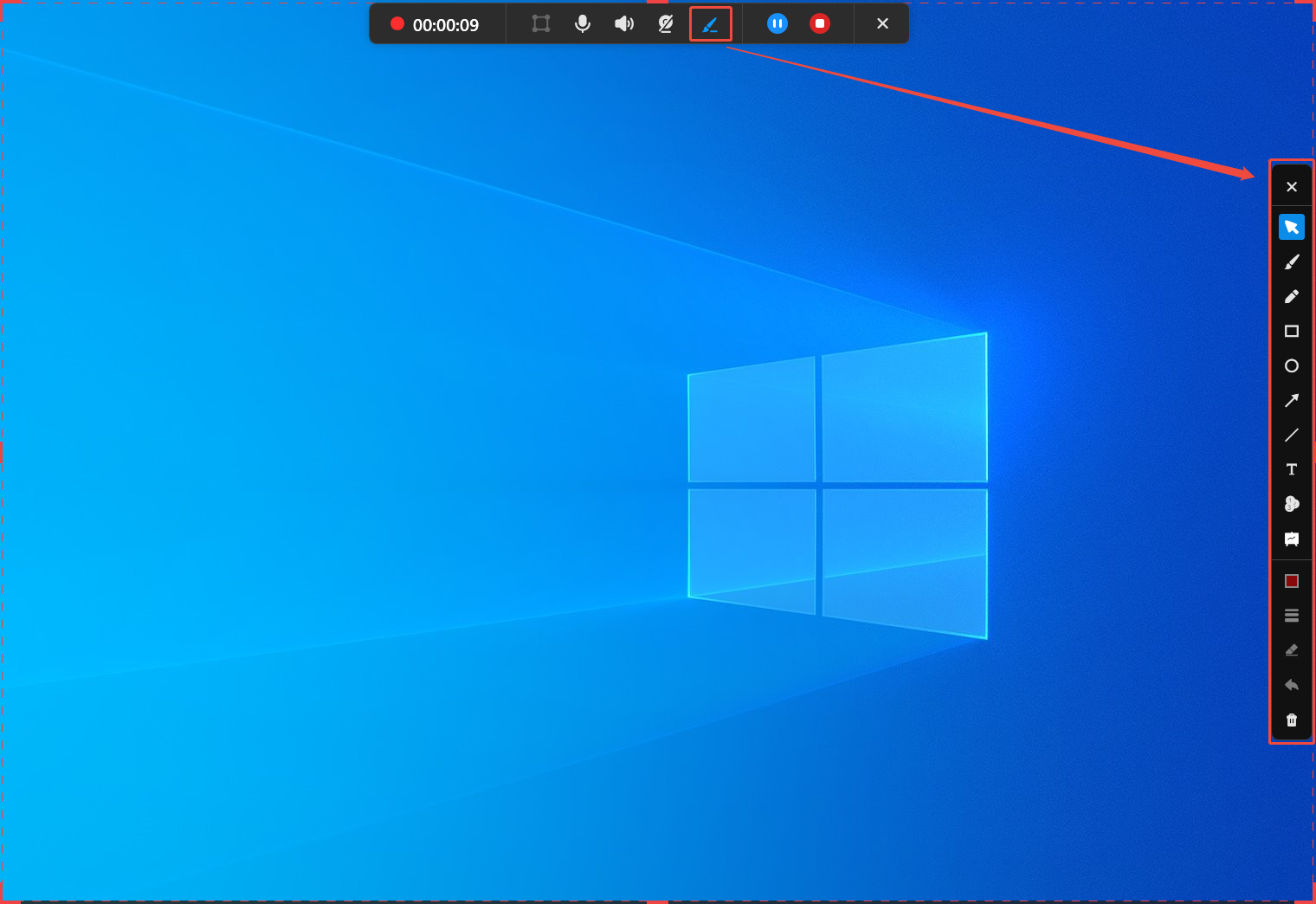 MiniTool Screen Recorderの録画中に注釈ツールバーを開く方法を示すスクリーンショット