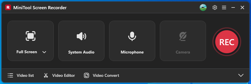 The main user interface of MiniTool Screen Recorder.