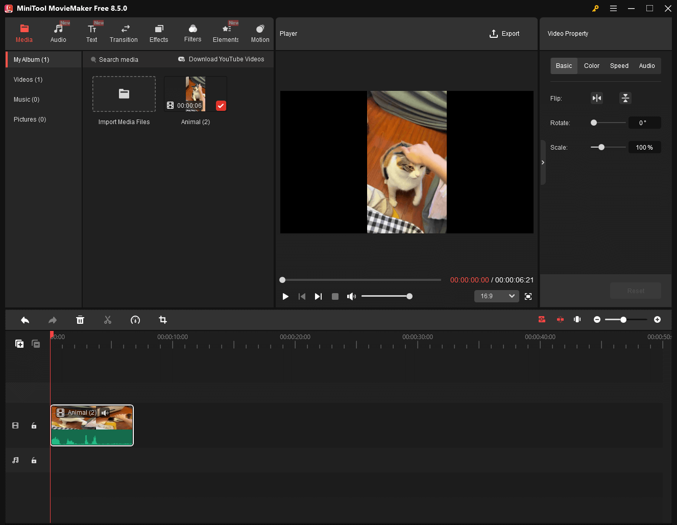 The user interface of MiniTool MovieMaker.