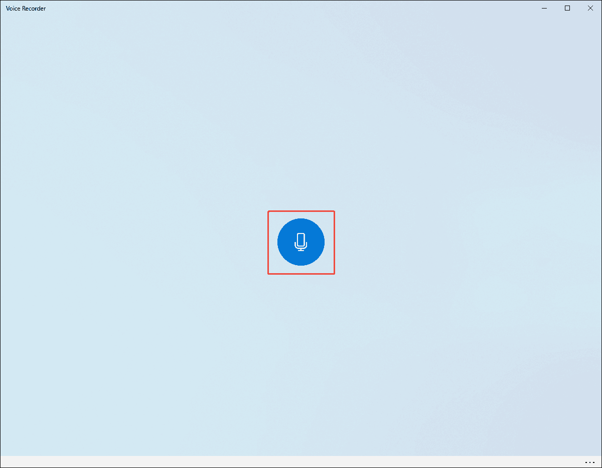 Windows Voice Recorder interface with the Microphone icon selected to begin the recording process.