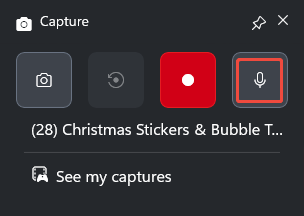 The Capture panel of the Xbox Game Bar with the Microphone icon selected.