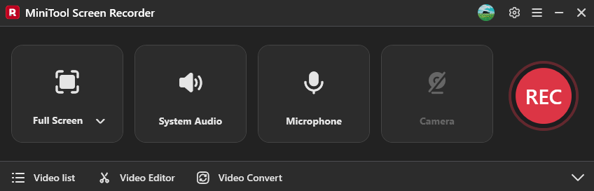 The main user interface of MiniTool Screen Recorder.