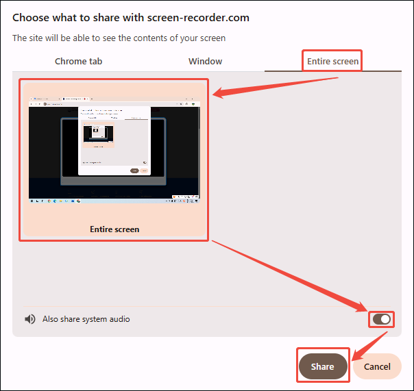 Free Online Screen Recorder screen recording type window showing how to choose a suitable recording mode.