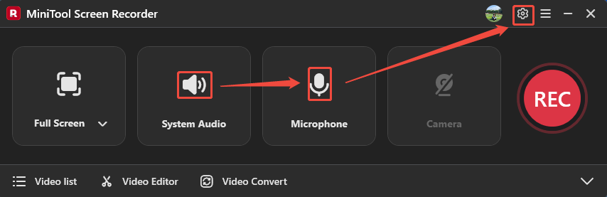 MiniTool Screen Recorder showing how to control audio.