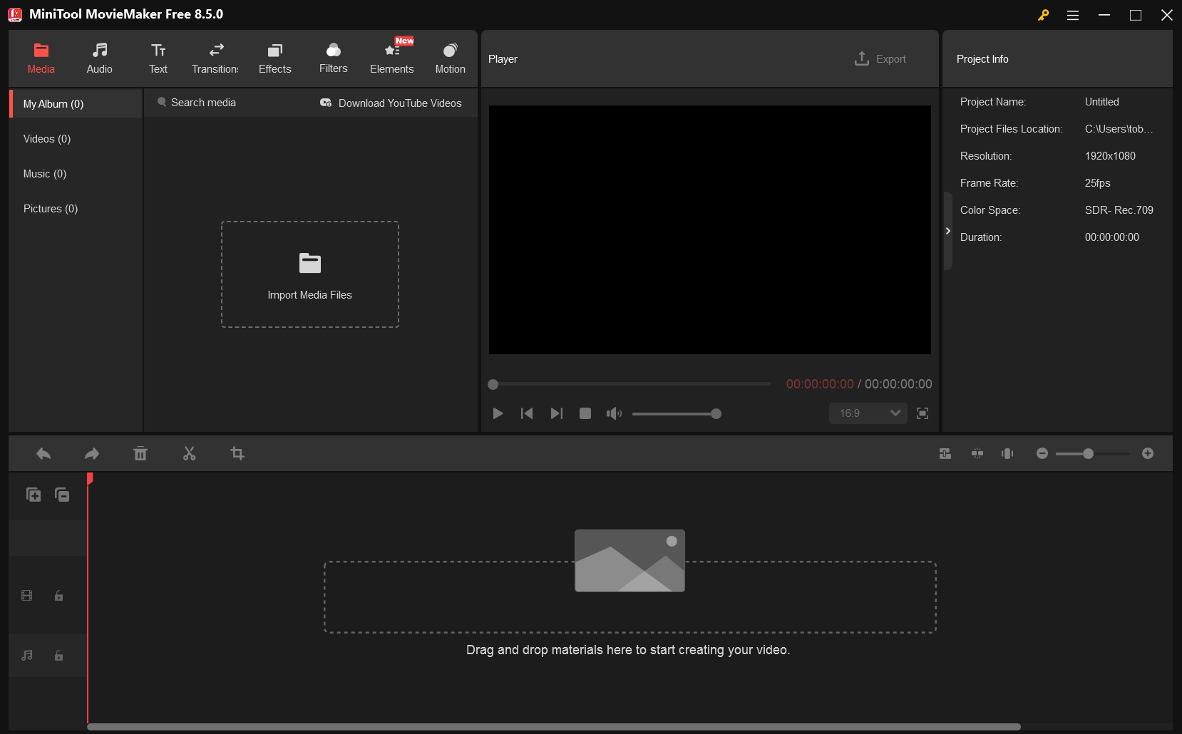MiniTool MovieMakerのメイン編集画面