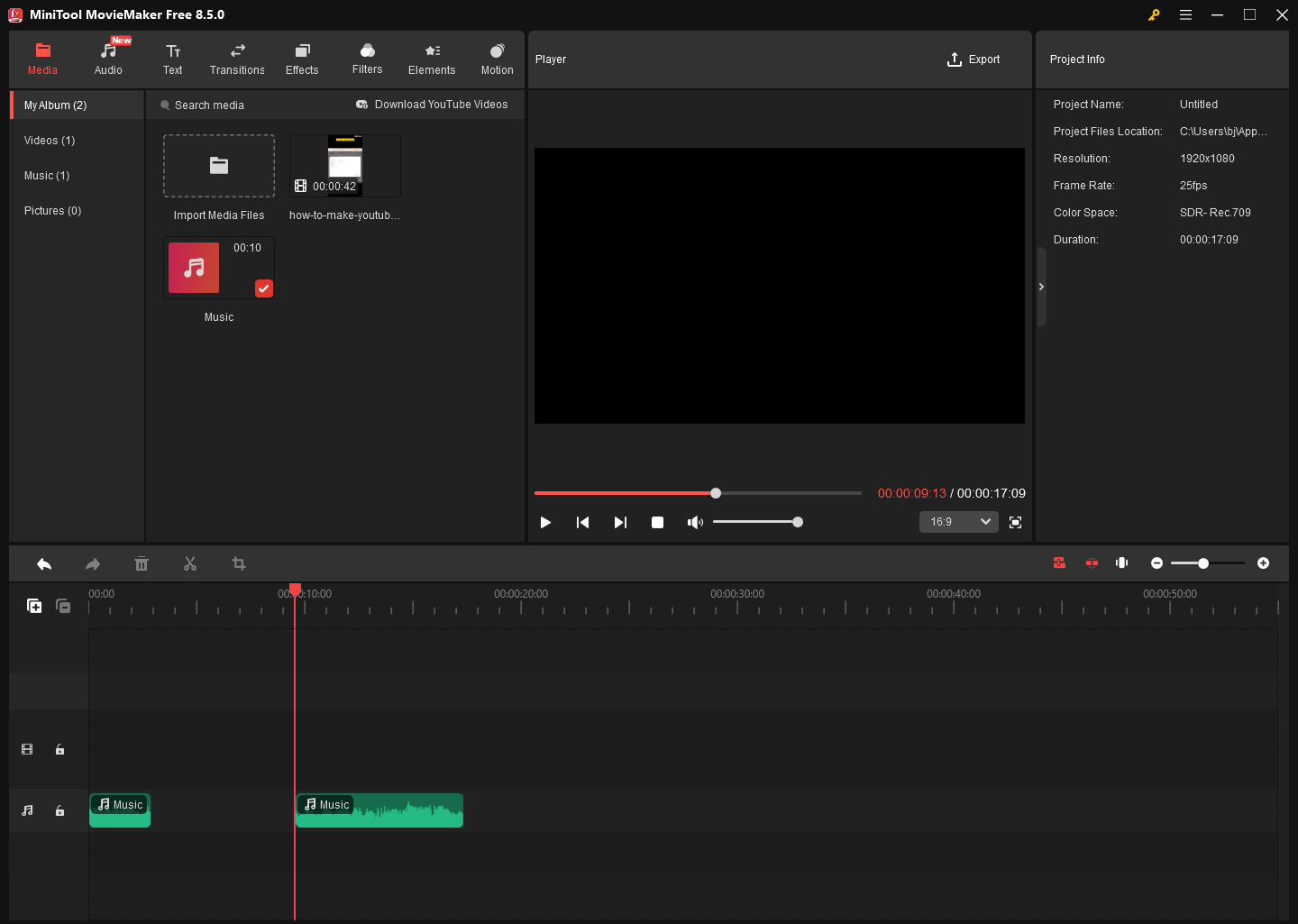 The user interface of MiniTool MovieMaker.