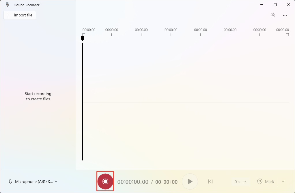 Windows Sound Recorder interface with the Record option selected to begin the recording.