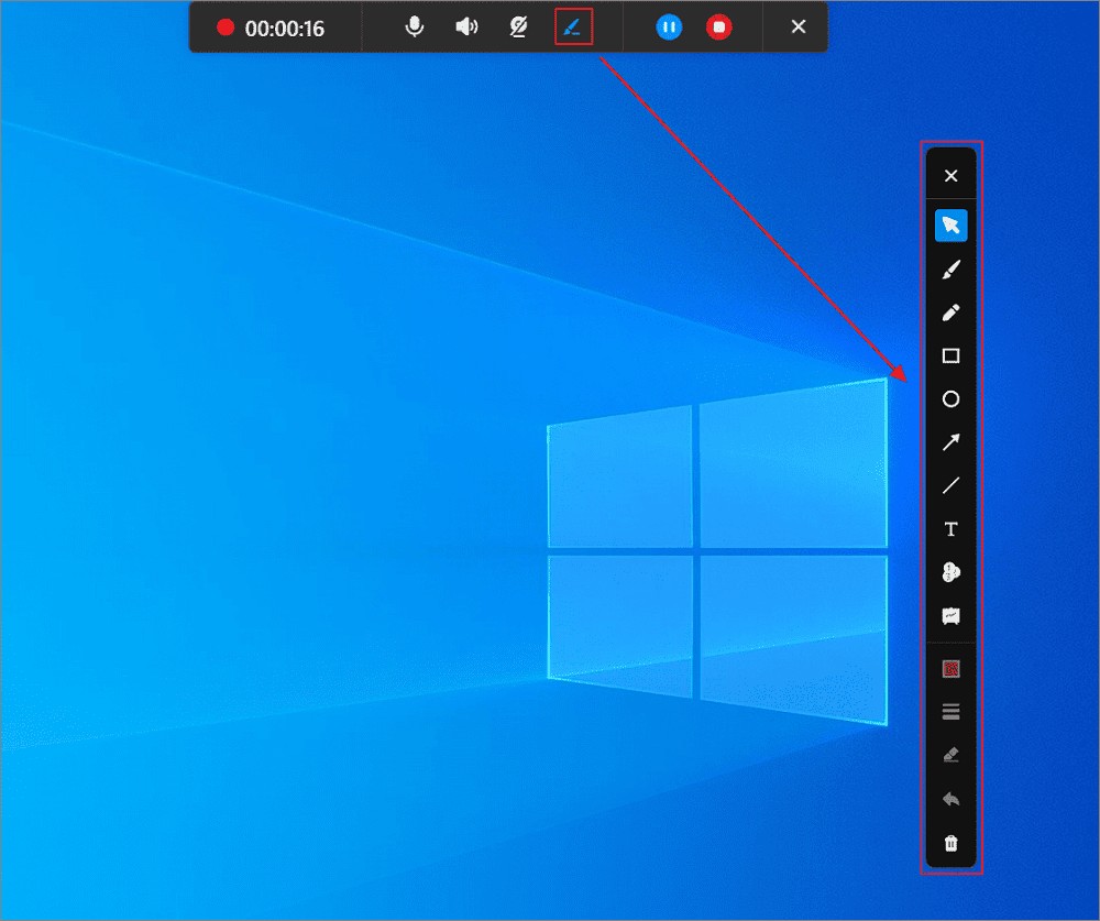 録画中に注釈を追加する方法を示すMiniTool Screen Recorder画面
