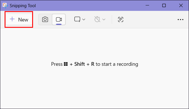 Snipping Tool interface with the New option selected.