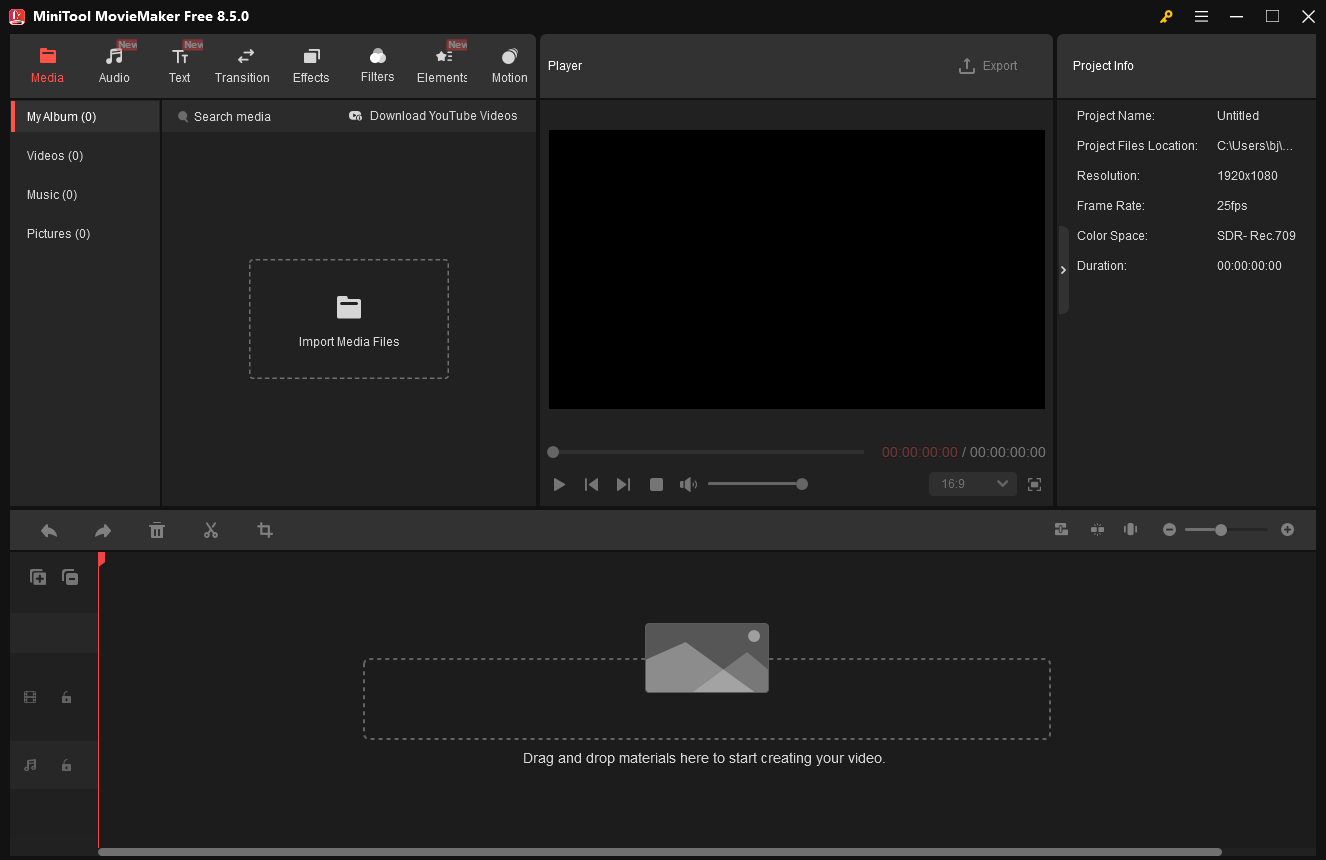 The interface of MiniTool MovieMaker.