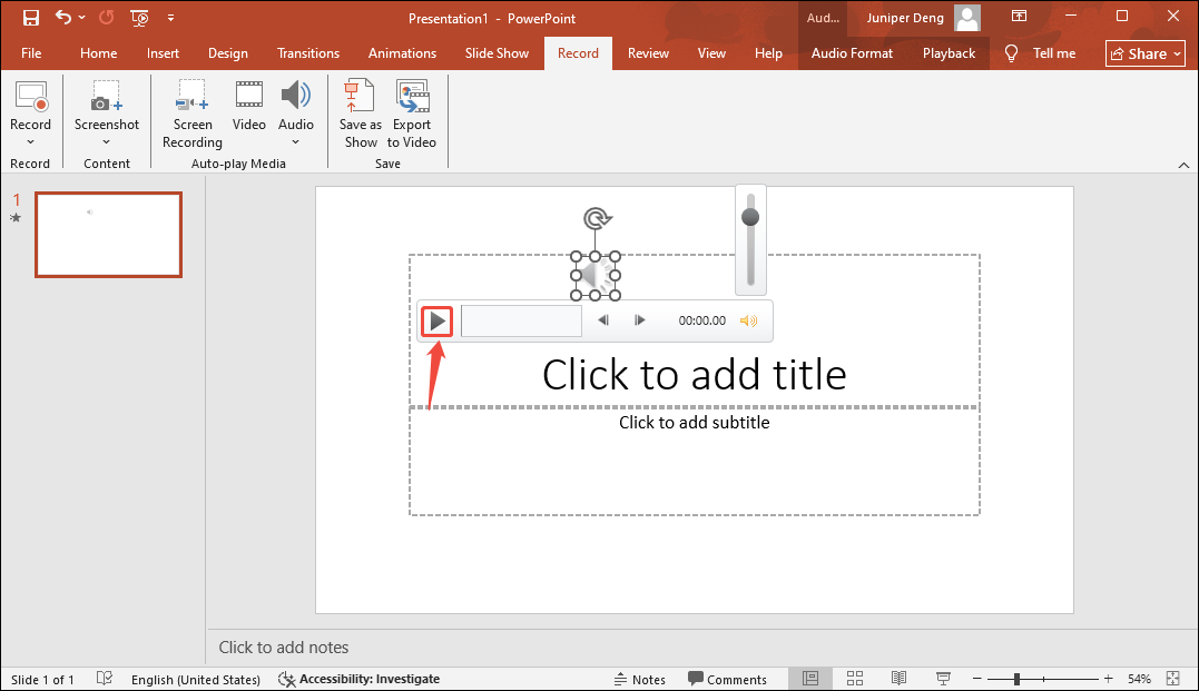 PowerPoint specific slide with the Play icon selected.