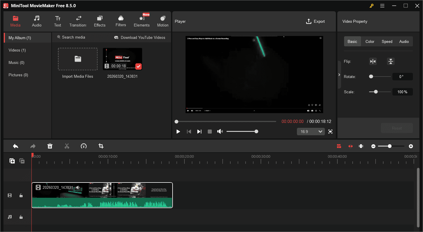 MiniTool MovieMakerのメイン画面