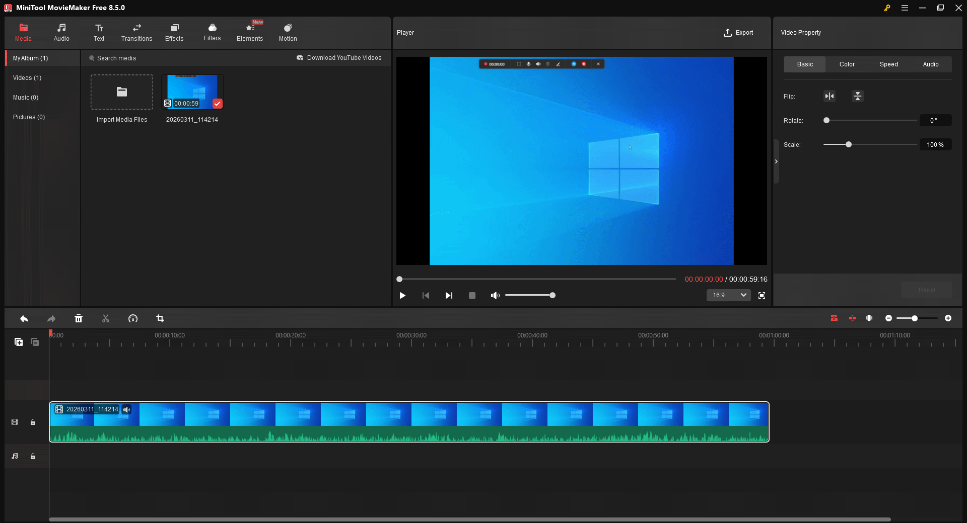 MiniTool MovieMakerで画面録画を編集する様子