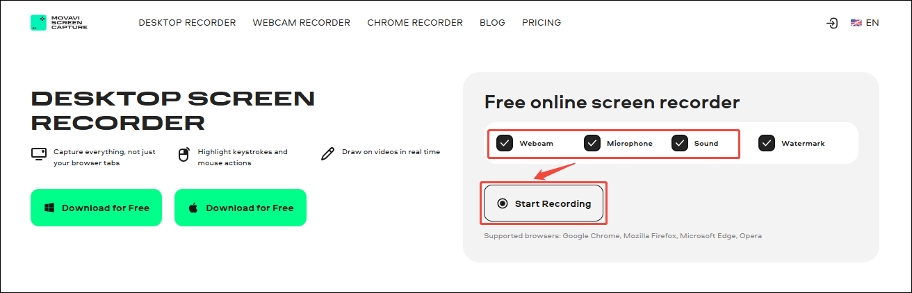 MiniTool Screen Recorderで再生またはフォルダアイコンをクリックしている様子