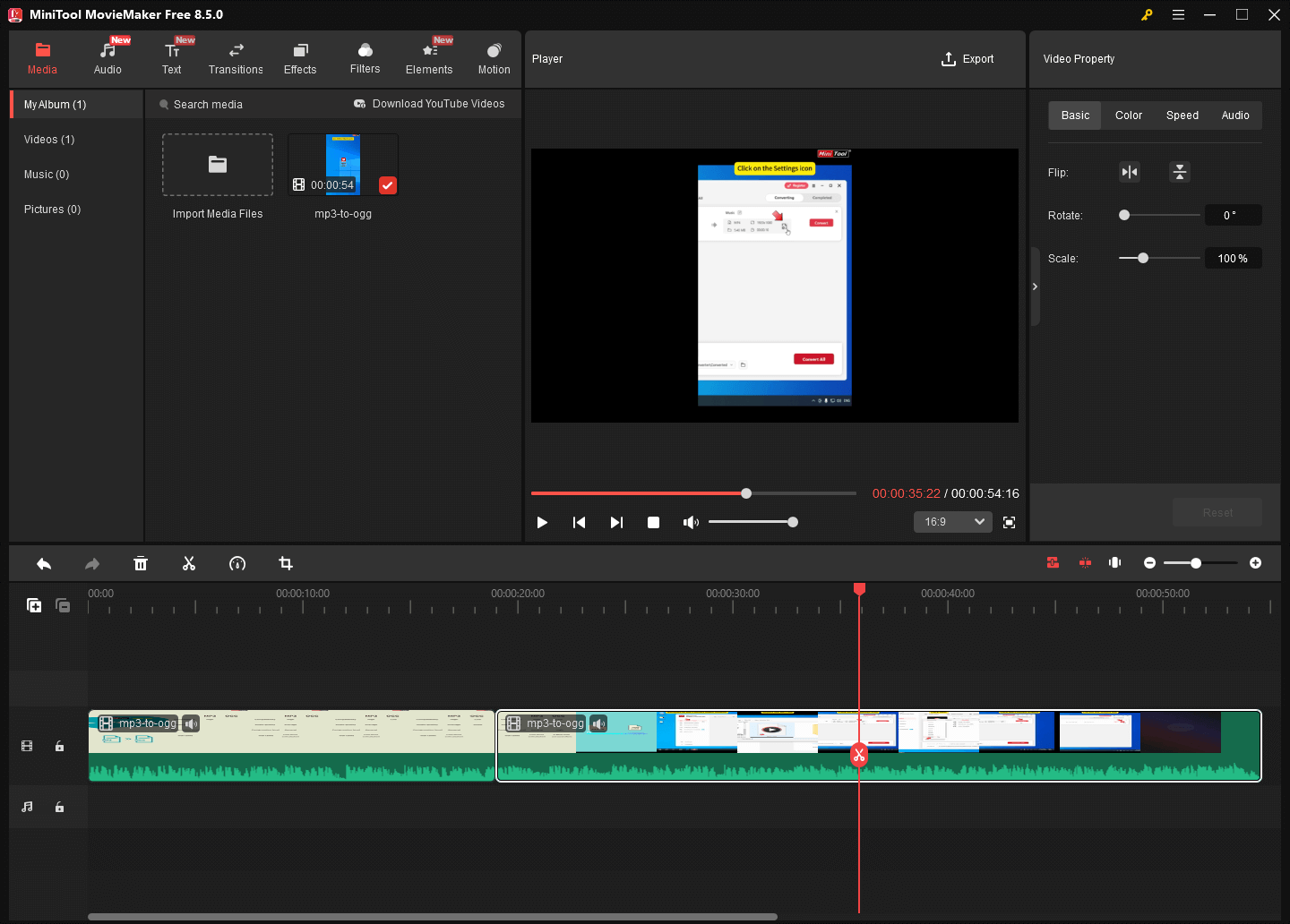 The user interface of MiniTool MovieMaker.