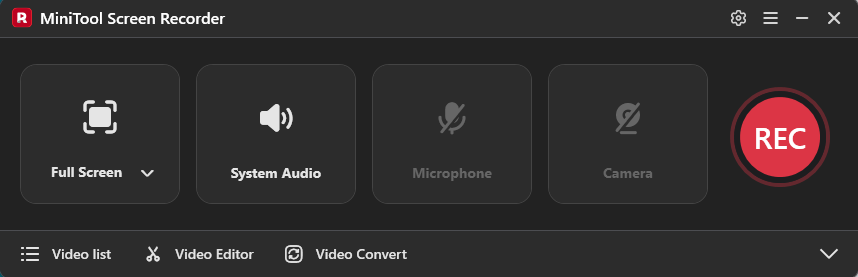 The main interface of MiniTool Screen Recorder.