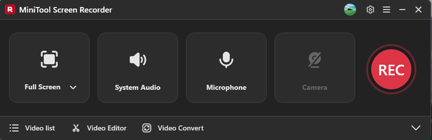The main interface of MiniTool Screen Recorder.