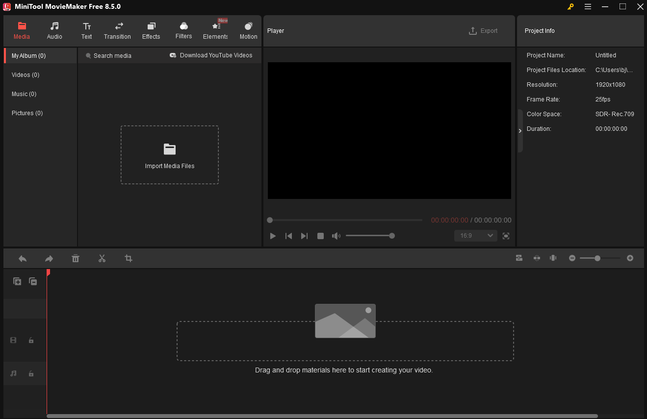 The interface of MiniTool MovieMaker.