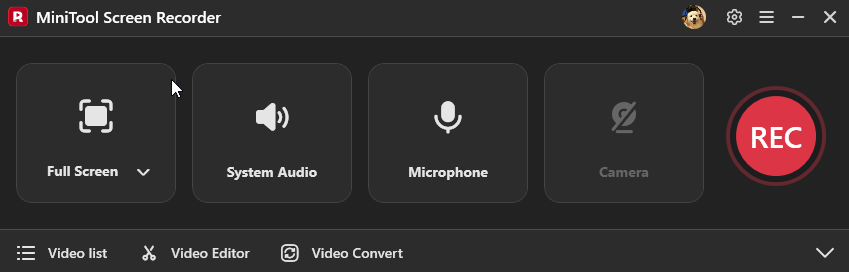 MiniTool Screen Recorder’s main interface.