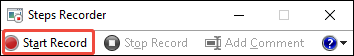 Steps Recorder interface showing the selected Start Record option.