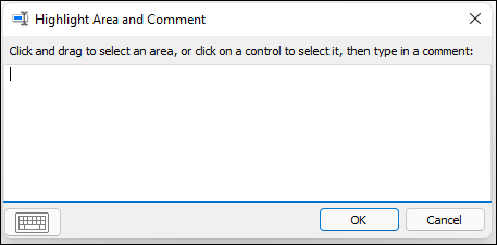 Highlight Area and Comment window for adding a comment in Steps Recorder.