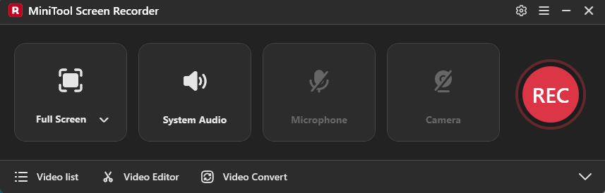 The main interface of MiniTool Screen Recorder.