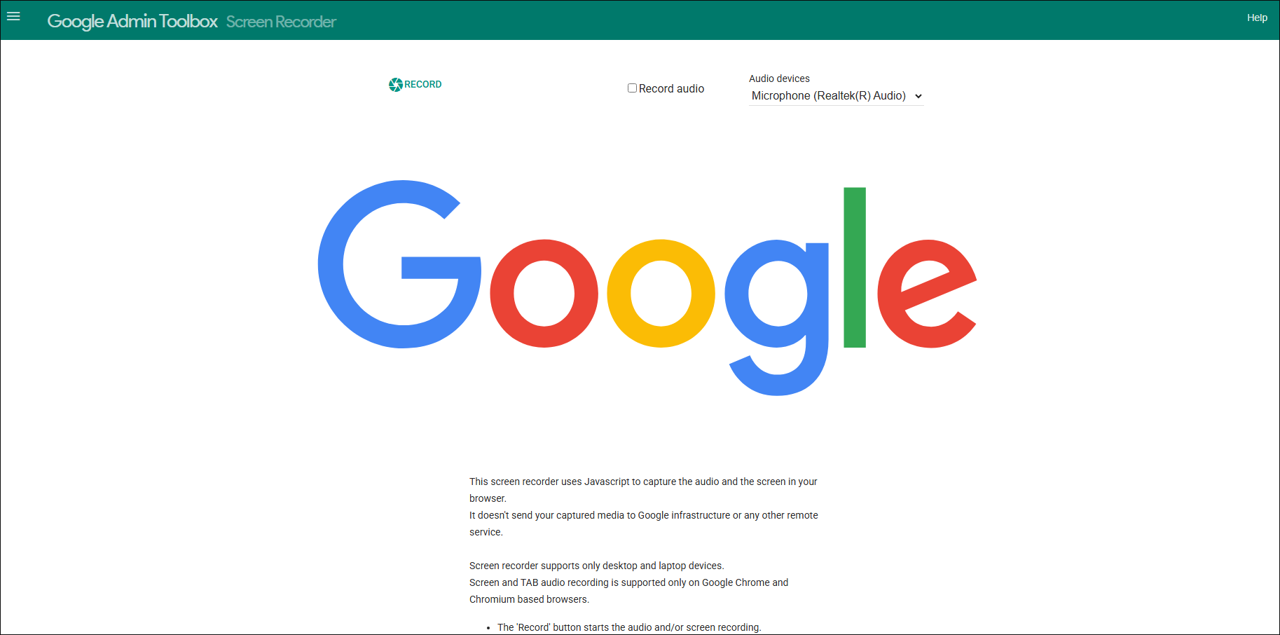 The user interface of Google Screen Recorder.