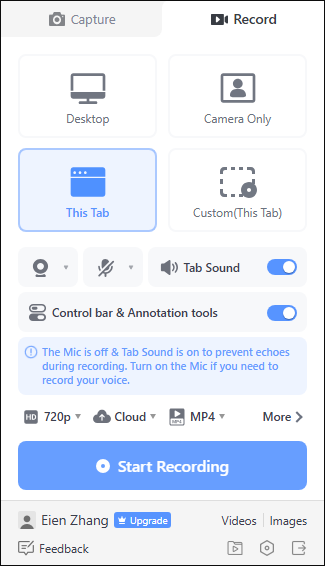 The user interface of Awesome Screen Recorder and Screenshot.