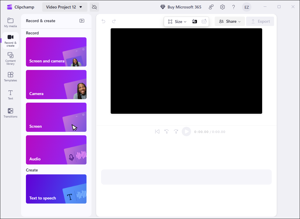 The user interface of Clipchamp Screen Recorder.