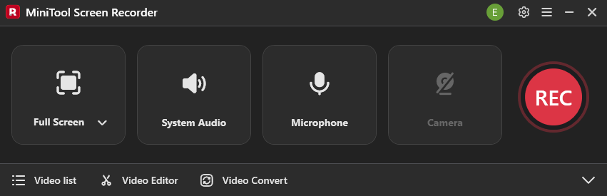 The user interface of MiniTool Screen Recorder.