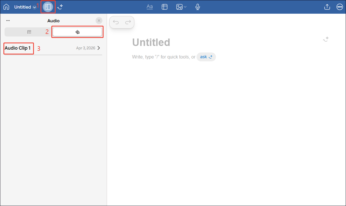 GoodNotes interface showing how to find the recorded audio.