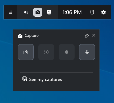 The capture interface of the Xbox Game Bar.