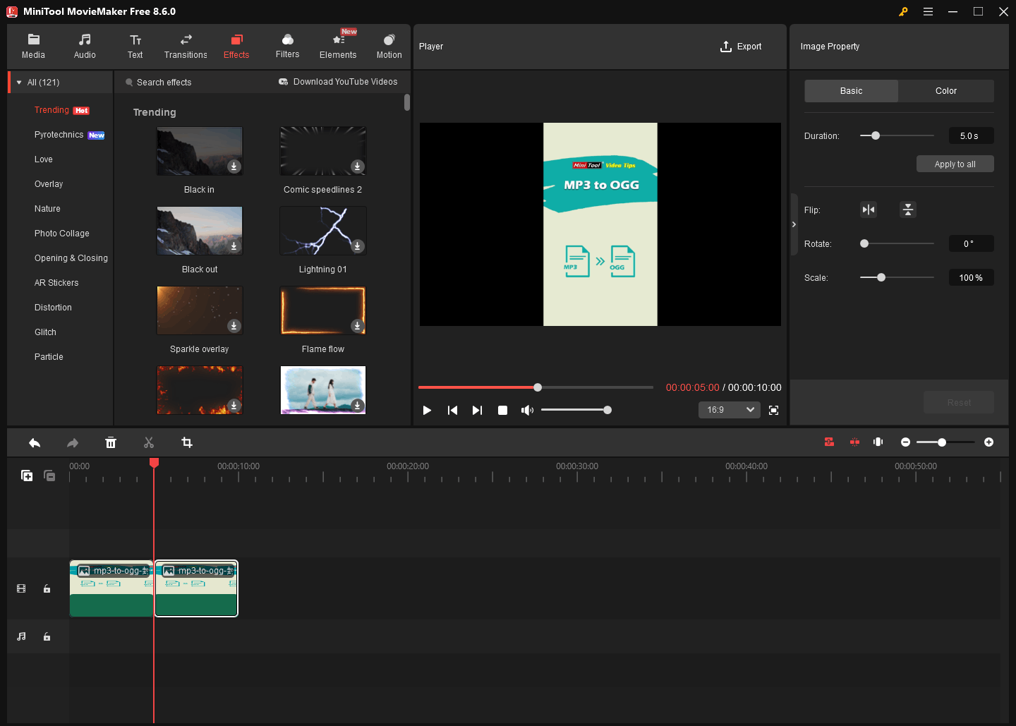 The user interface of MiniTool MovieMaker.