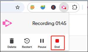 終了アイコンが選択されている状態を示した、Screencastifyのパネル画面
