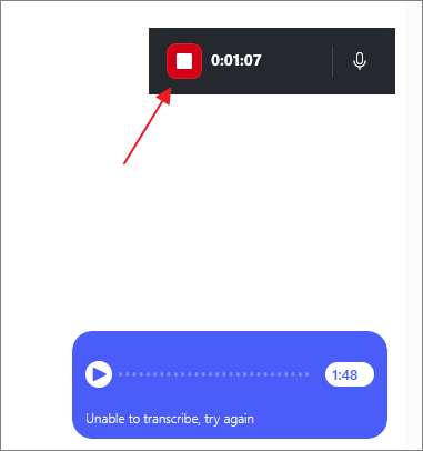 Xbox Game Barの録画フローティングバーで、「停止」ボタンが選択されている状態