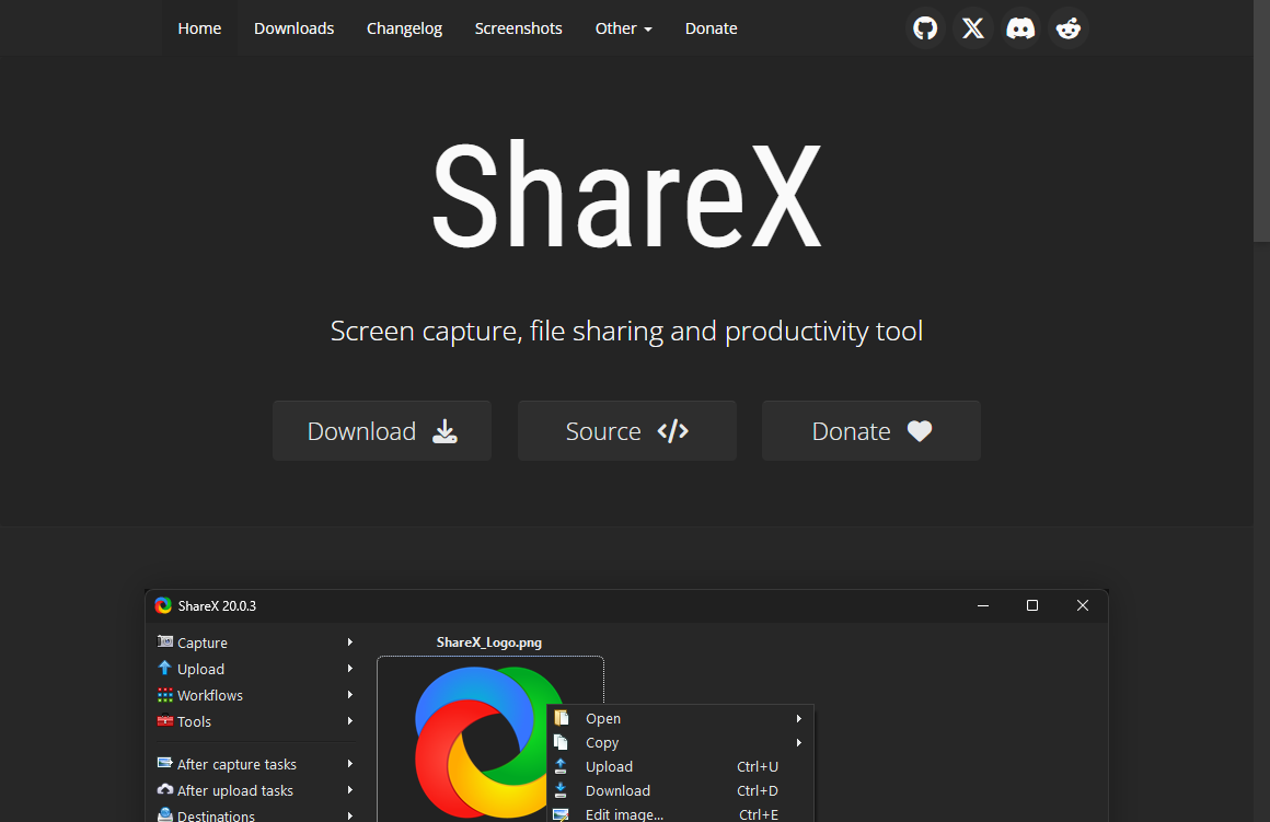 The official website of ShareX.