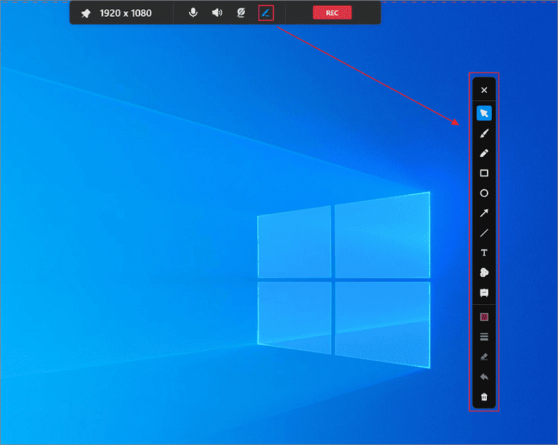注釈機能の使用方法を示すMiniTool Screen Recorderの画面